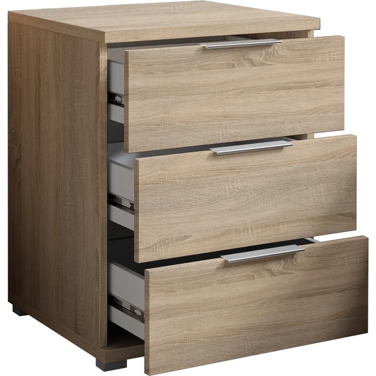 Nachtkommode >Smilla< in Eiche Sonoma, Melamin - 46x61x42cm (BxHxT) – Bild 3