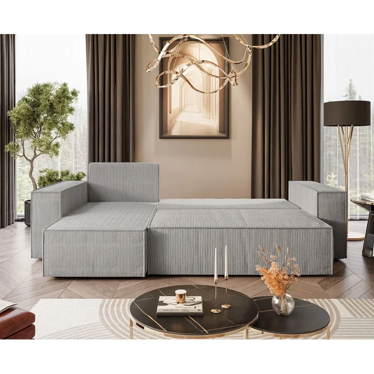 Lookway CARLOS Ecksofa L-Form, gepolstert, Cord-Stoff, mit Schlaffunktion und Bettkasten, Beige, universelle Seite