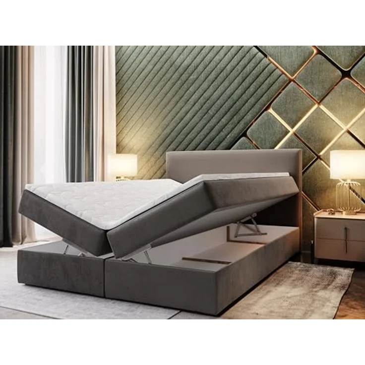 Masseno Boxspringbett LENTE 160x200 cm, Komplett-Set mit Bonell Matratze und Topper, gelb, mit großem Bettkasten – Bild 5