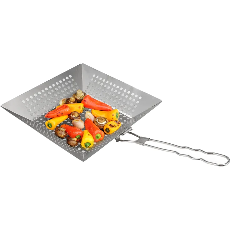 Grillpfanne quadratisch / mit Klapp-Griff / Edelstahl ca. 30,5 x 6 x 51,5 cm / Grillkorb Grillplatte – Bild 1