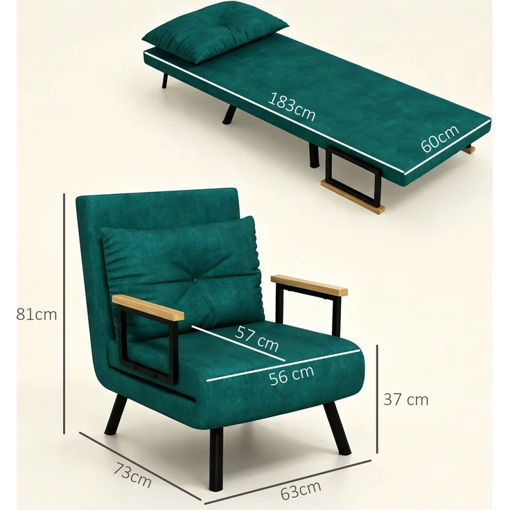 HOMCOM Schlafsofa, Stahl, Polyester, Grün, 63 x 73 x 81 cm – Bild 3