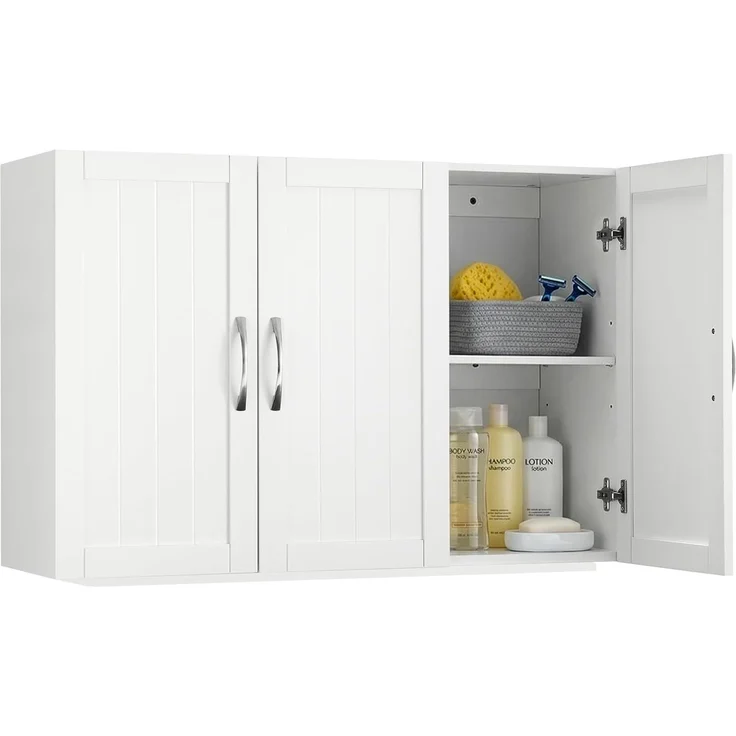 Sweetcrispy Hängeschrank Badezimmer, schmaler Wand-Organizer mit verstellbaren Regalböden, für Bad/Küche/Waschraum/Flur, Weiß, 90 x 30 x 60 cm – Bild 1
