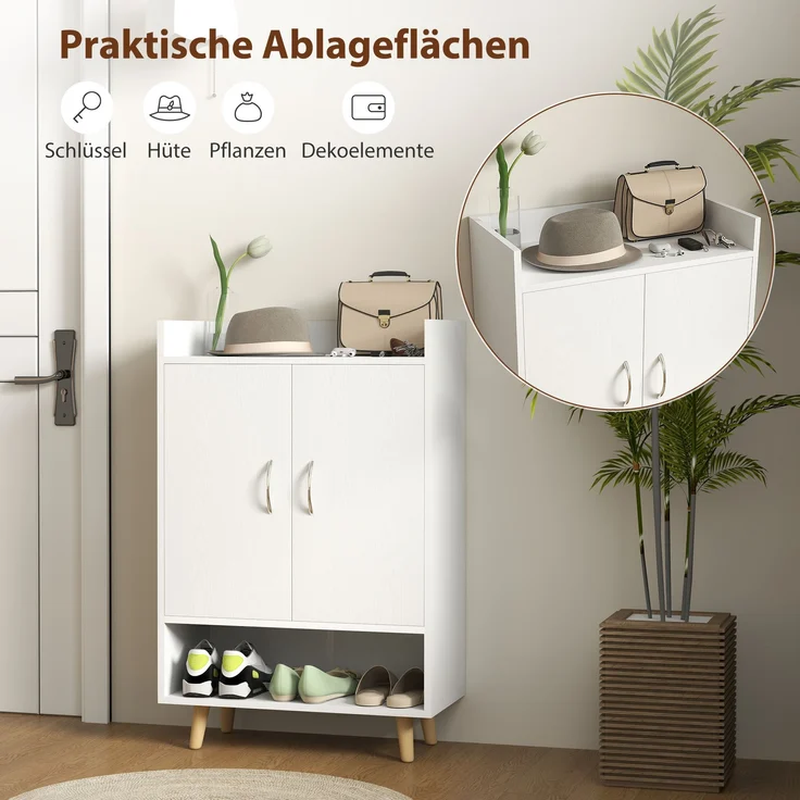 Schuhschrank Schuhkommode schmal 30cm mit Holztür 3 Regalen Massivholzbeinen kippfest – Bild 5