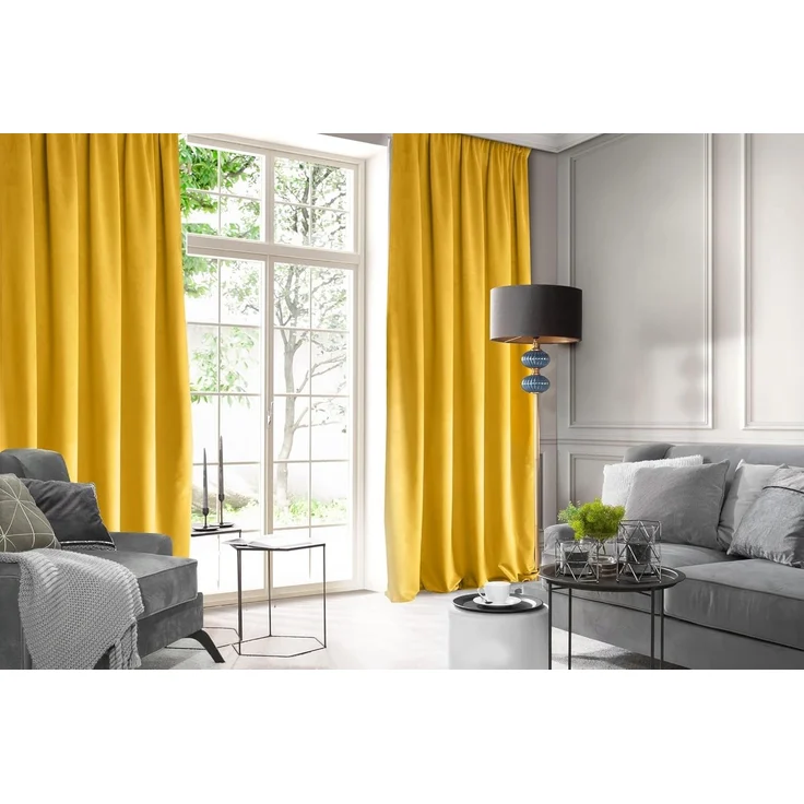 Samtvorhang Velours Vorhänge zum Wohnzimmer Prachtvoll Elegant gelb 140x270 cm Kräuselband – Bild 5