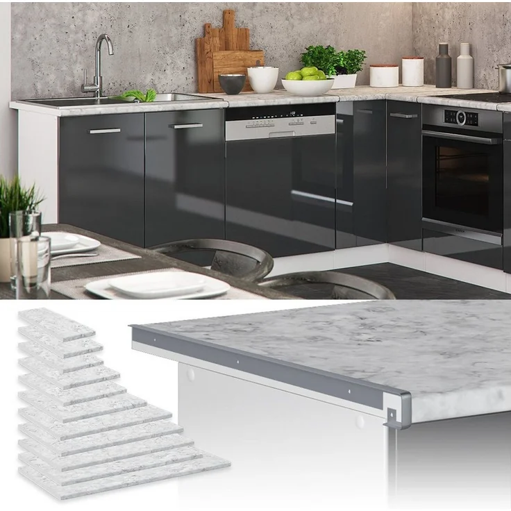 Küchenarbeitsplatte R-Line Weiß/Marmor 120 cm Vicco – Bild 1