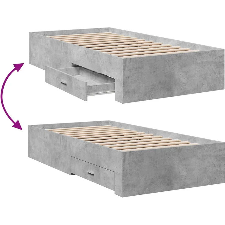 vidaXL Bettrahmen mit Schubladen mit Speicher Betongrau Holzwerkstoff 3429530 – Bild 8