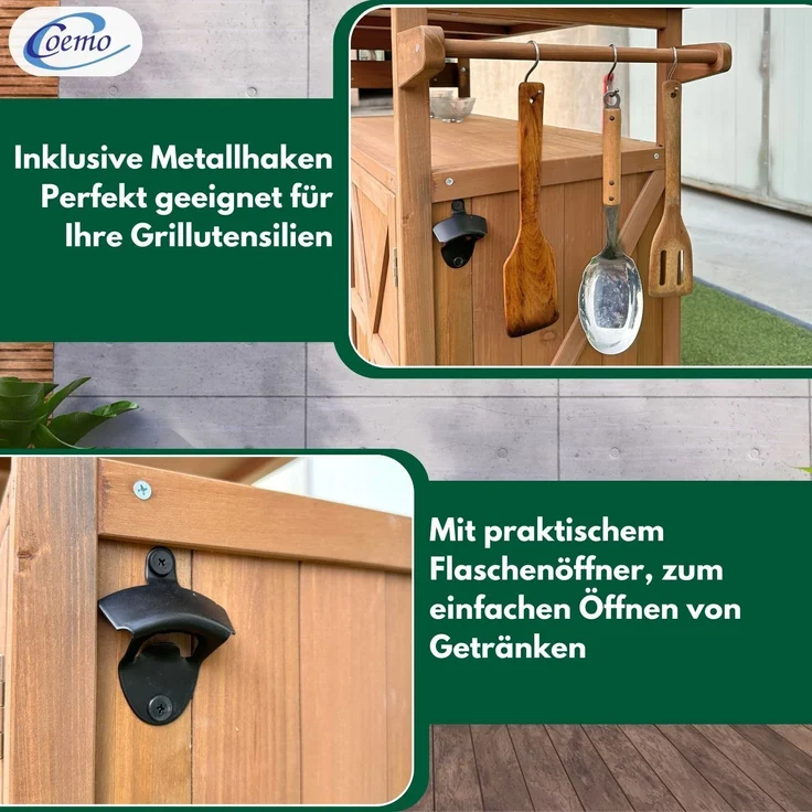 Coemo Servierwagen Grillstation James M Kücheninsel Holz, auf Rollen 118 x 47 x 92 cm – Bild 5