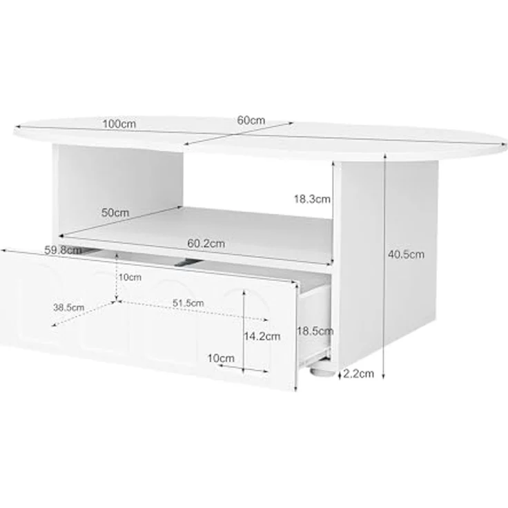 FurnitureR Eleganter Weißer Beistelltisch mit Geschwungenem Design, Moderne Wohnzimmermöbel, Stabiler MDF-Korpus, Vielseitige Einsatzmöglichkeiten für Zuhause und Büro – Bild 2