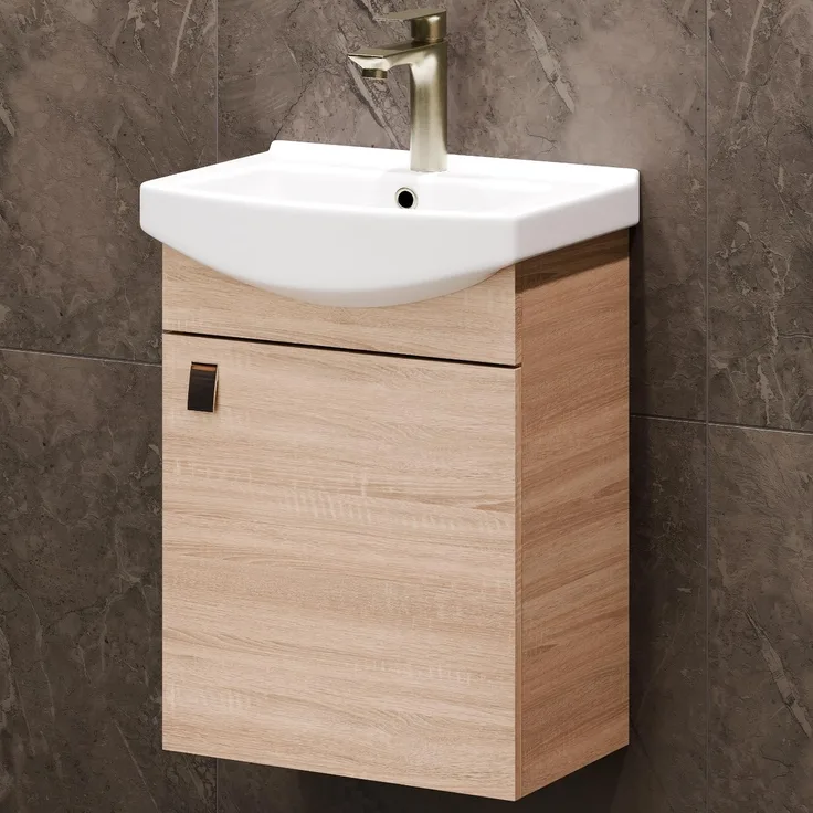 Waschbecken mit Waschbeckenunterschrank/Waschtisch-Unterschrank 45cm Gäste Bad WC (Sonoma Eiche)