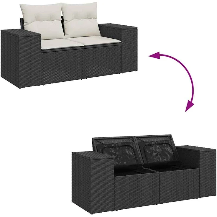 vidaXL 9-tlg. Garten-Sofagarnitur mit Kissen Schwarz Poly Rattan 3328099 – Bild 9