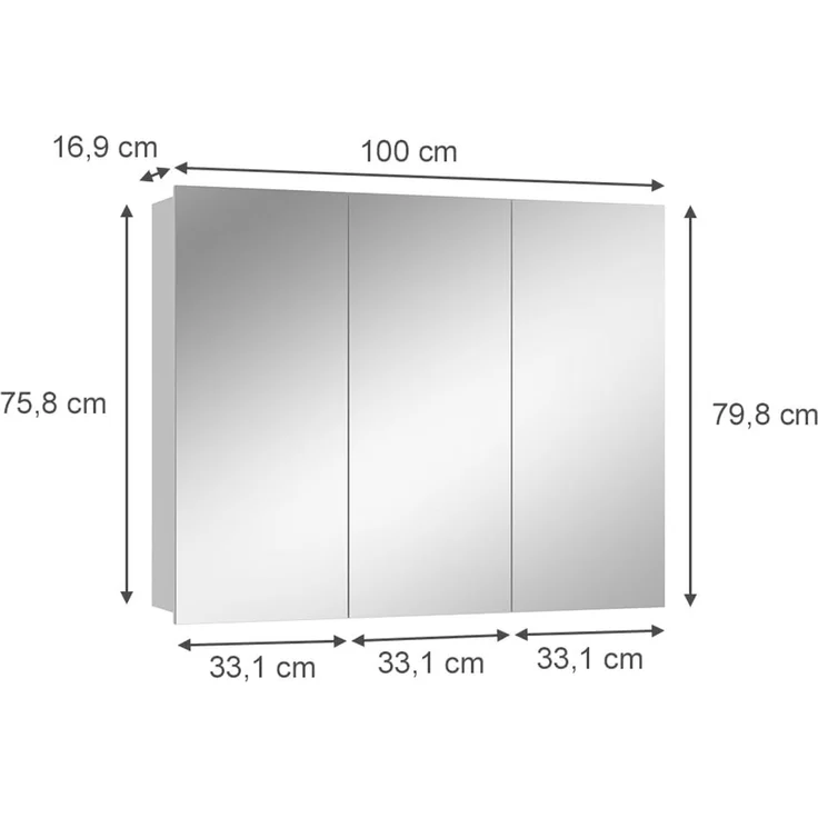 Badspiegelschrank Sola Weiß 100 x 79.8 cm mit 3 Türen Vicco – Bild 3