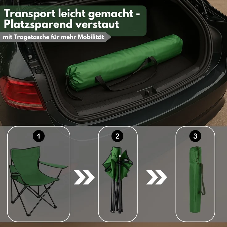 Coemo 4er-Set faltbarer Campingstuhl Faltstuhl mit Tragetasche in Grün – Bild 3