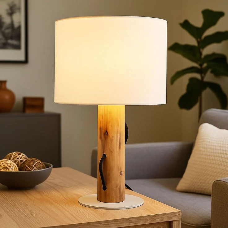 Tischleuchte, Holz braun, Schirm weiß, E14, H 32 cm – Bild 4