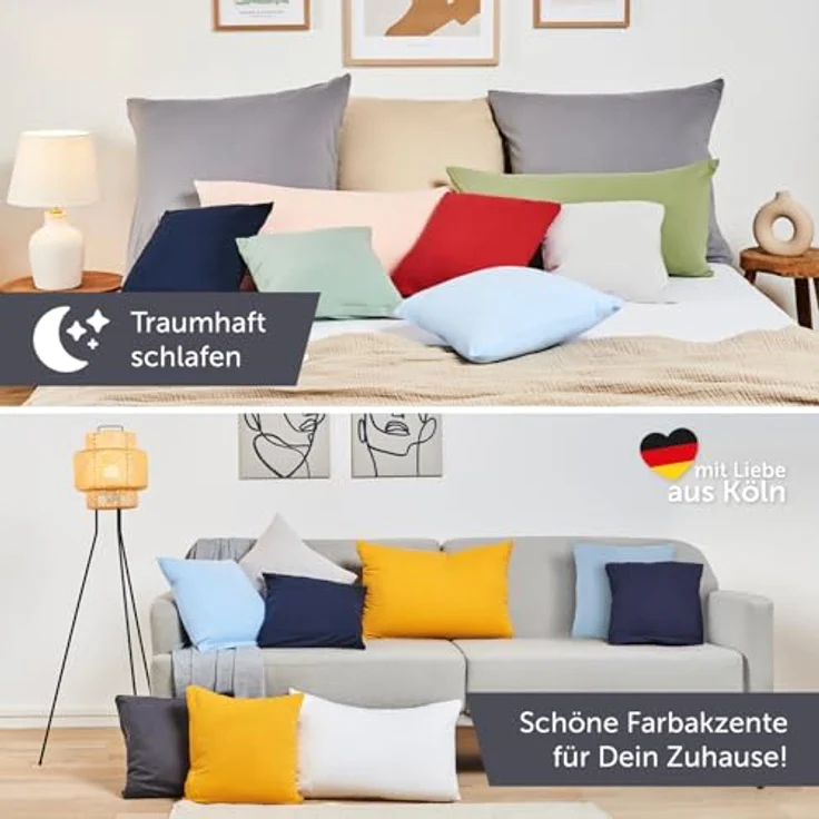 Blumtal Kissenbezug 40x60 cm (2er Set Kissenbezüge) - Beige - 100% Baumwoll-Jersey, Oeko-Tex Zertifiziert, Kissenhülle 40x60 - Jersey Kopfkissenbezug für Kissen 40x60 cm mit Reißverschluss – Bild 5