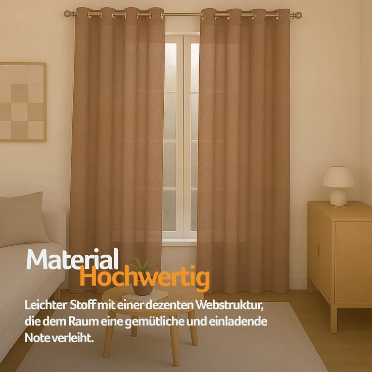 Gardine mit Ösen *** x *** cm ( Breite x Länge ) in ***, blickdichter Vorhang, Ösenvorhang in vielen Variationen 140x175 cm Hellbraun – Bild 4