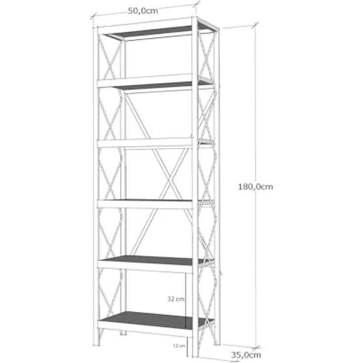 Dmora - Yildun Bücherregal, Büroregal, Bücherregal, Bibliothek, 50 x 30 x 180 cm, Eiche und Schwarz – Bild 4