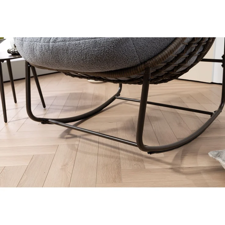 Rattan-Schaukelstuhl für den Außenbereich, gepolsterter Schaukel- und Liegesessel für Veranda, Wohnzimmer, Terrasse, Garten, Grau – 93 x 73 x 23 cm – YOUDENOVA – Bild 3