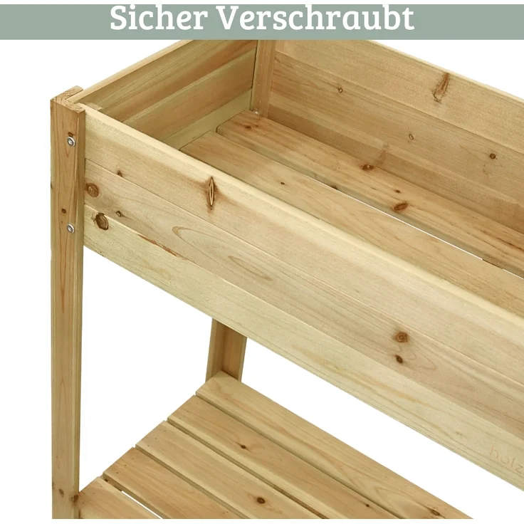 Hochbeet Balkon Holz KLEO - Inkl. Vlies & Handschuhe | Pflanzkasten hoch Blumenkasten aus Tannenholz Kräuterbeet Wetterfest, Natur – Bild 6