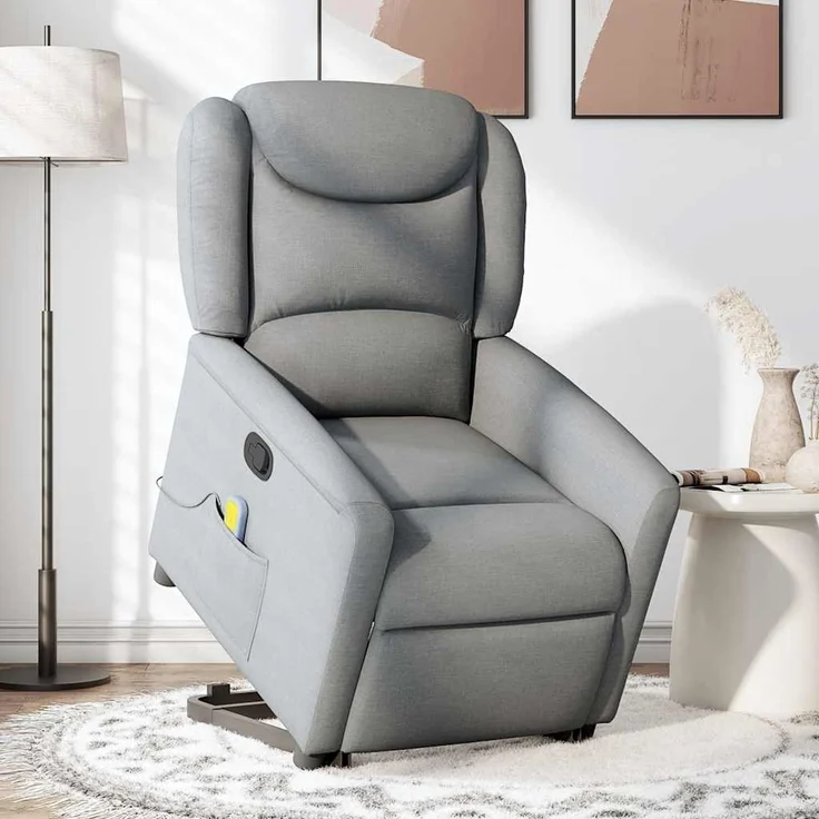 vidaXL Massagesessel mit Aufstehhilfe Hellgrau Stoff 3303204 – Bild 1