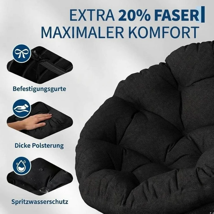 GarveeMore Relaxsessel gemütlicher Drehsessel Papasansessel Rattansessel Loungesessel, runder Relax Korbsessel Rattan Kissen Wohnzimmer,Leseecke,Lounge – Bild 4