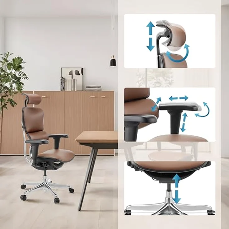 hjh OFFICE Bürostuhl ergonomisch ERGOHUMAN Ultra L GEN2 Originales Design, Bürosessel mit Flexibler Lendenwirbelstütze, Leder, Braun – Bild 6