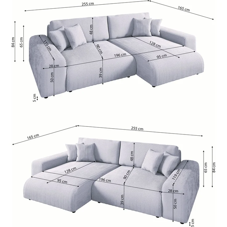 Ecksofa Schlaffunktion ausziehbar Bettkasten Polsterecke L-Couch in Cord Beige – Bild 8