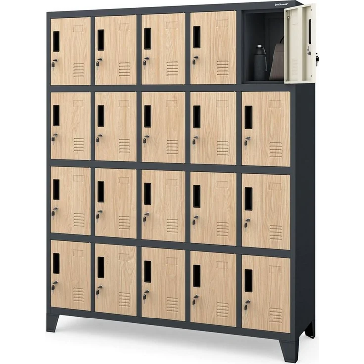 Jan Nowak Mehrzweckschrank Metall Schließfachschrank 136 cm ROBERT 20 Fächer abschließbar (Spind Garderobenschrank Umkleide Arbeitsraum Sozialraum Betrieb, Stahl 0,6 mm 172 x 136 x 45 cm Wandmontage 20 Schlüssel robust) Lüftungsschlitze Namensschildhal... – Bild 2