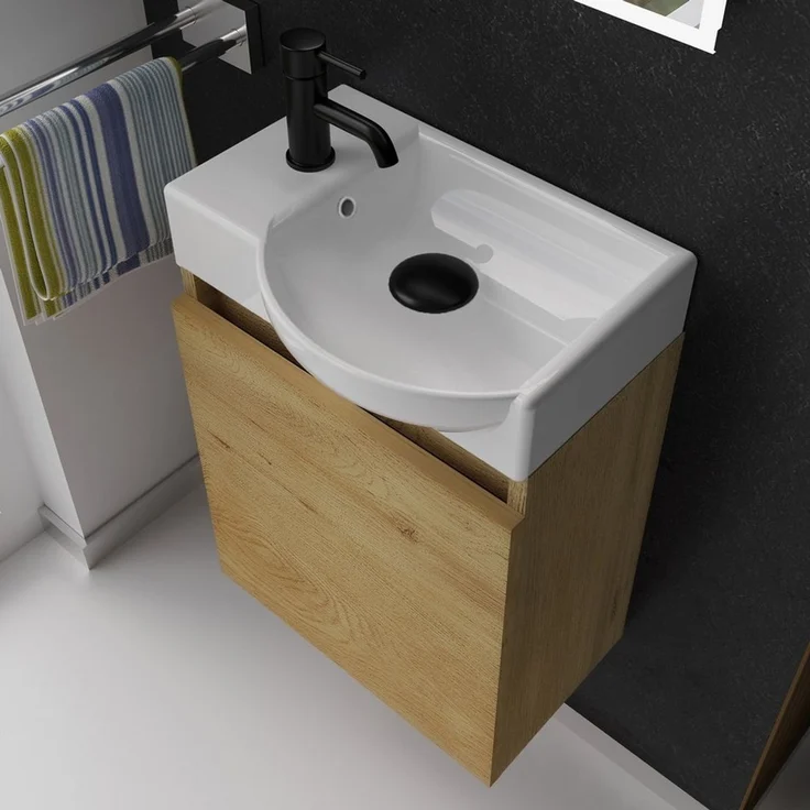 Alpenberger Badmöbel-Set Gäste WC Waschbecken mit Unterschrank - Hängeschrank Vormontiert, (Badschrank 2-tlg, Waschtisch hängend), Waschbeckenunterschrank mit Softclose – Bild 2