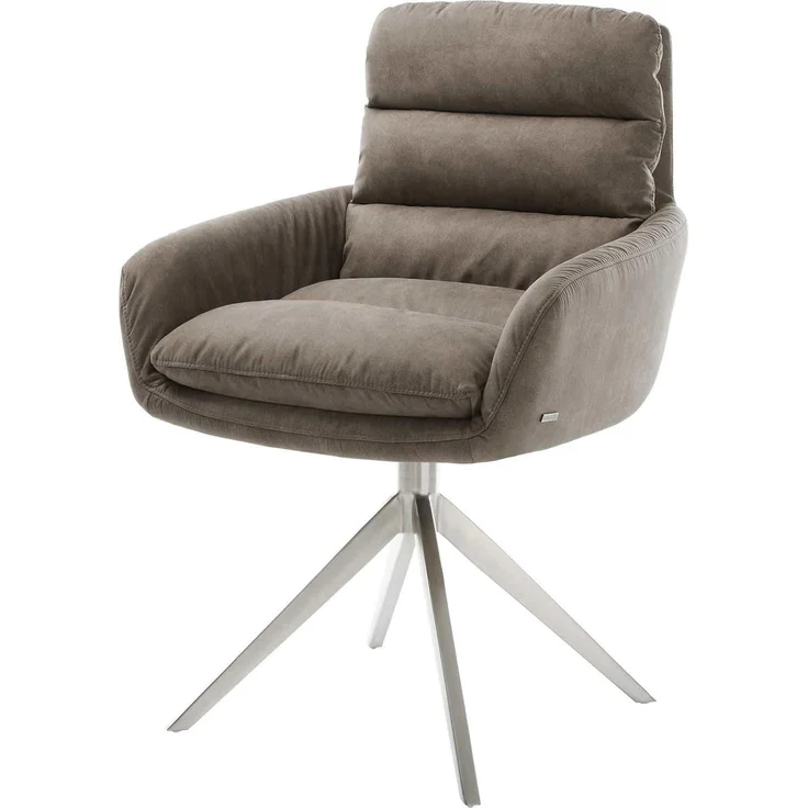 Drehstuhl Abelia-Flex mit Armlehnen Mikrofaser Taupe Vintage Kreuzgestell breit Edelstahl 360° drehbar Wippfunktion