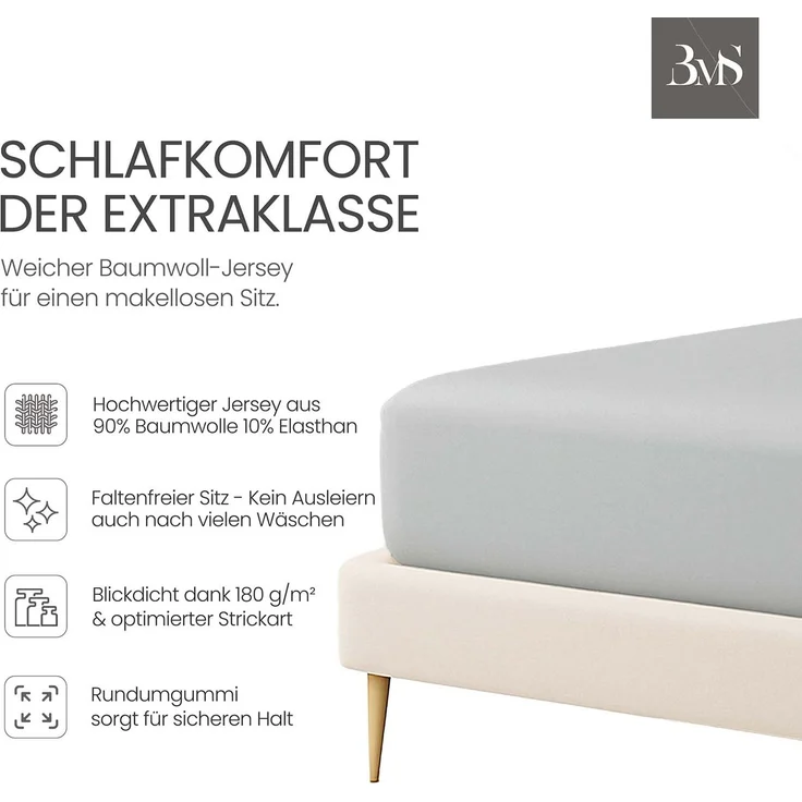Jersey Spannbettlaken grau blau 120x200 cm Höhe bis 25cm – Bild 2