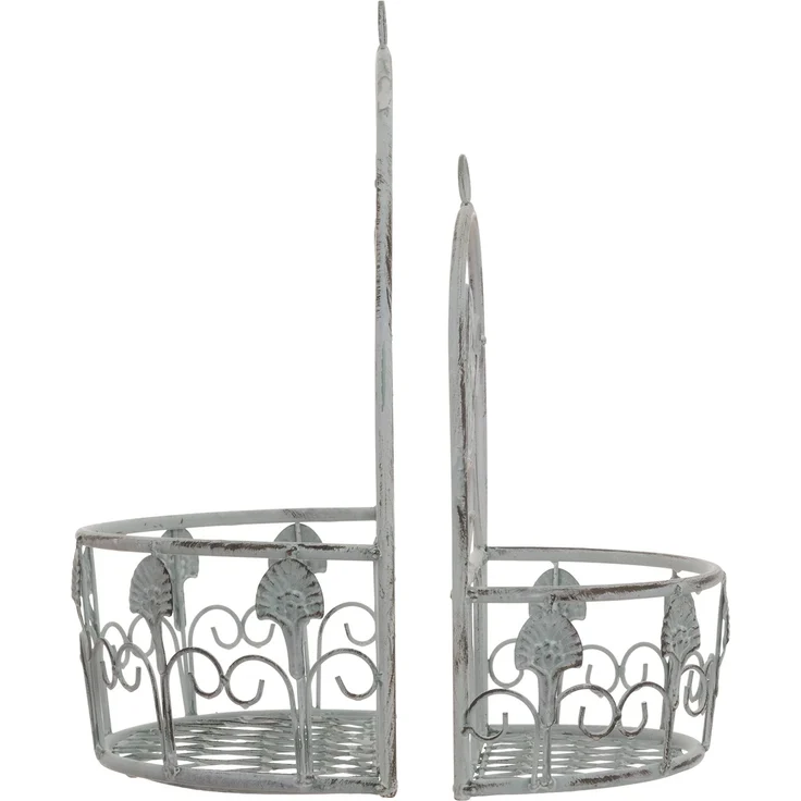 2er Set Wand-Pflanzkörbe Metall hellgrau im Vintage-Stil zum Aufhängen - Hängekörbe Wanddeko für Innen & Außen - Blumentopfhalter aus Metall - Shabby Chic Dekoration – Bild 5