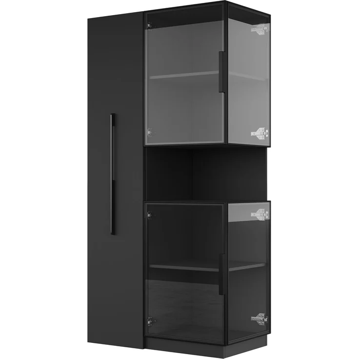 Vitrinenschrank 70×38×160 cm mit Ausziehregal – Doppelglas-Standvitrine LED, Glasvitrine & Aufbewahrung, multifunktionaler Hochschrank für Wohnzimmer, Esszimmer, Küche--Schwarz--70x38x160cm--YOUDENOVA – Bild 8
