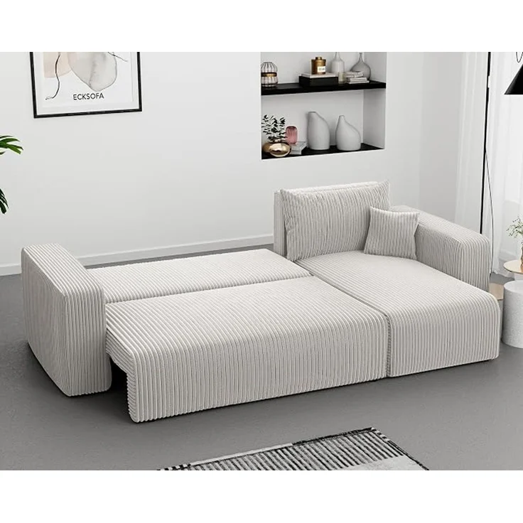 3-Sitzer-Ecksofa mit Schlaffunktion, Stauraum & beidseitig montierbarer Récamiere, Beige, 200 x 125 cm – Bild 2