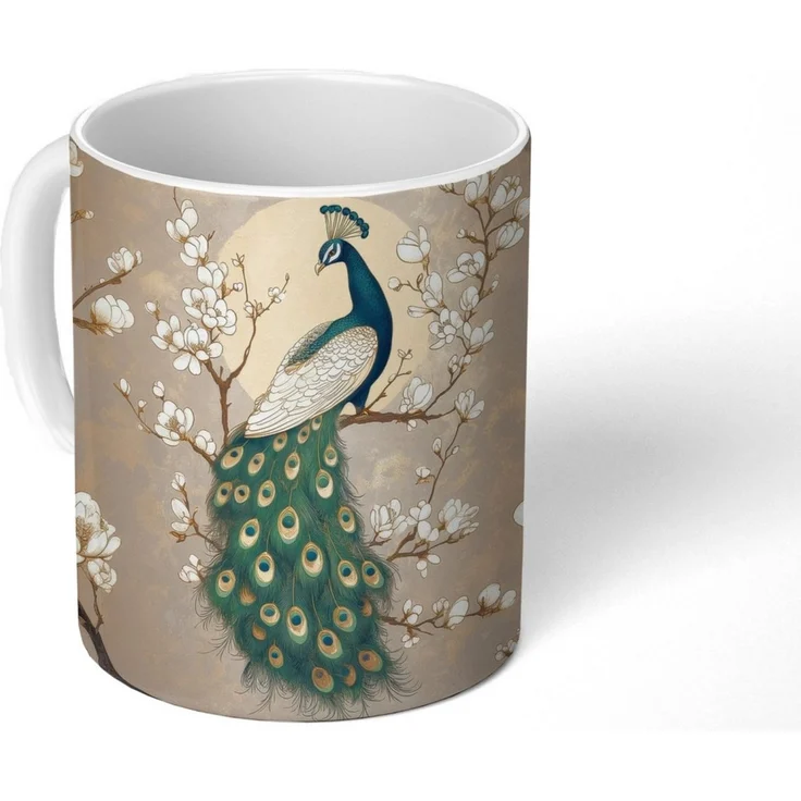 MuchoWow Tasse Pfau - Zweig - Blumen, 1-tlg, Keramik, Kaffeetassen, Teetasse, Becher, Kaffeebecher, Geschenk – Bild 2