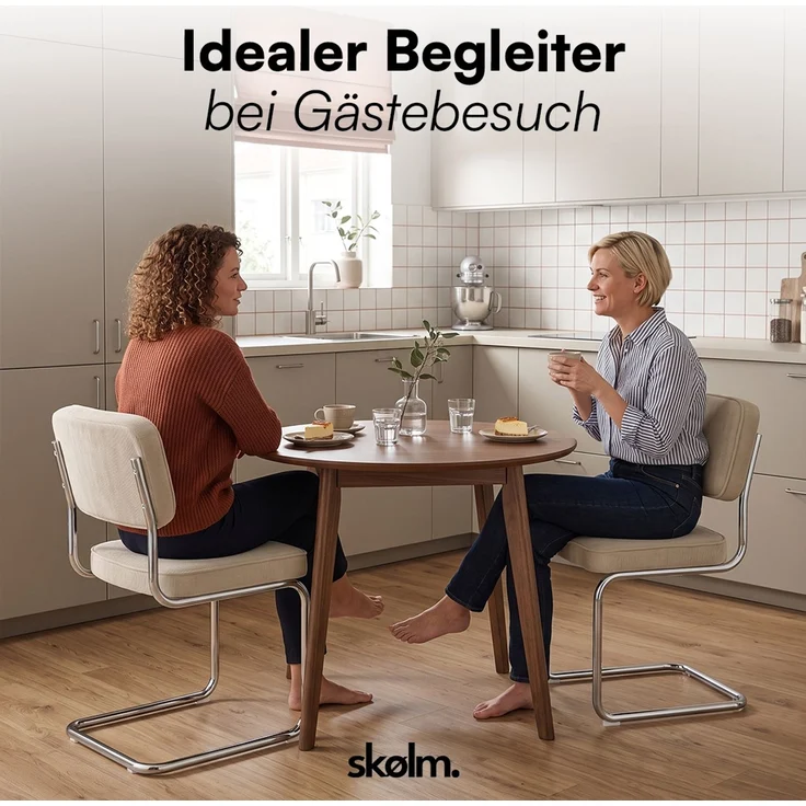 skølm 'Thund' Esszimmerstühle 2er Set, beige, Polsterstuhl aus Cord mit verchromten Metallgestell, Schwingstuhl bis 120 kg belastbar – Bild 10
