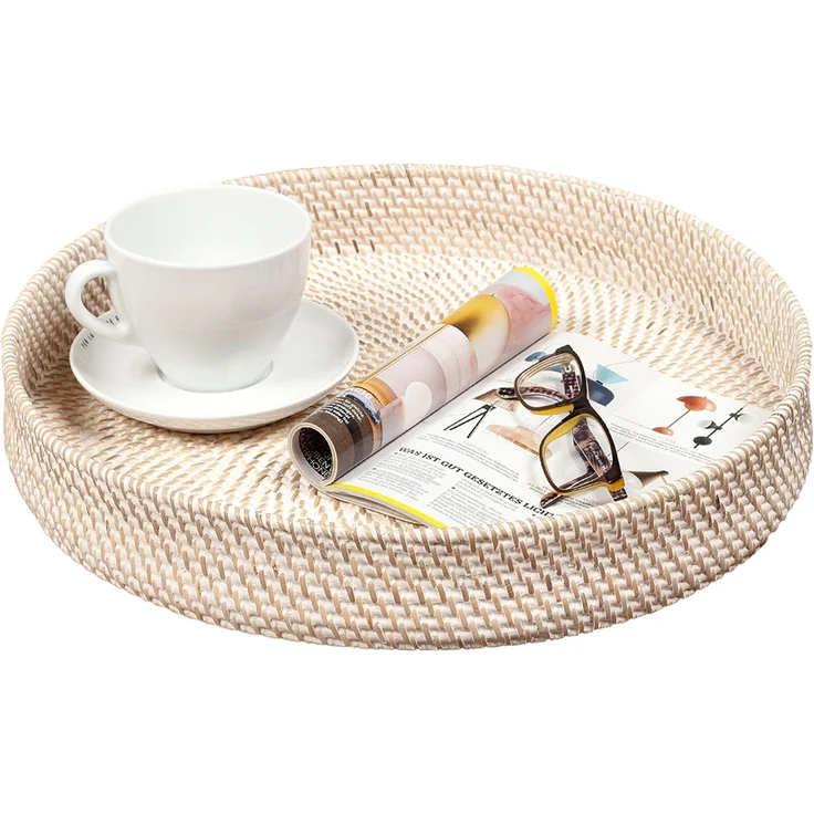 Tablett LOMBOK White Wash D45cm Tischtablett Dekotablett Handarbeit Geflochten – Bild 2