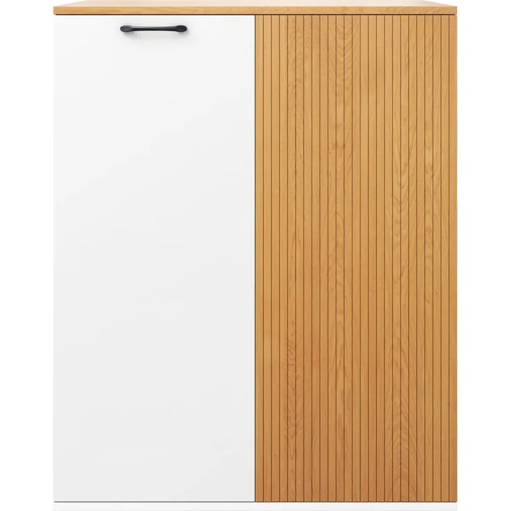 Aktenschrank 80x40x110 cm aus MDF – Weiß und Eichenholzoptik, mit Lamellenfront und Soft-Close – Bild 6