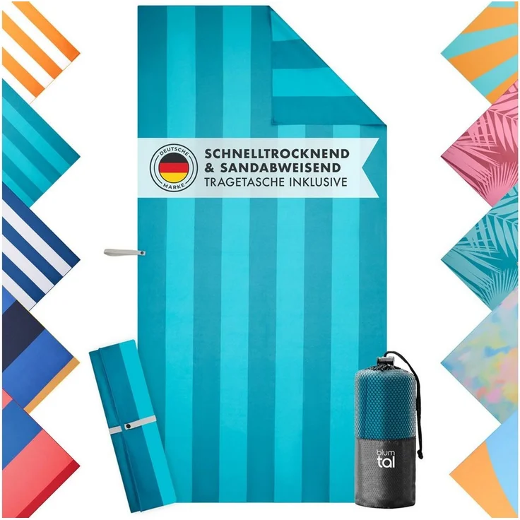 Blumtal Reisehandtuch Strandhandtuch 90x180 cm aus Mikrofaser - kompakt & schnelltrocknend, sandfrei mit Band - Mikrofaser Handtuch groß mit Wellen-Muster – Bild 1
