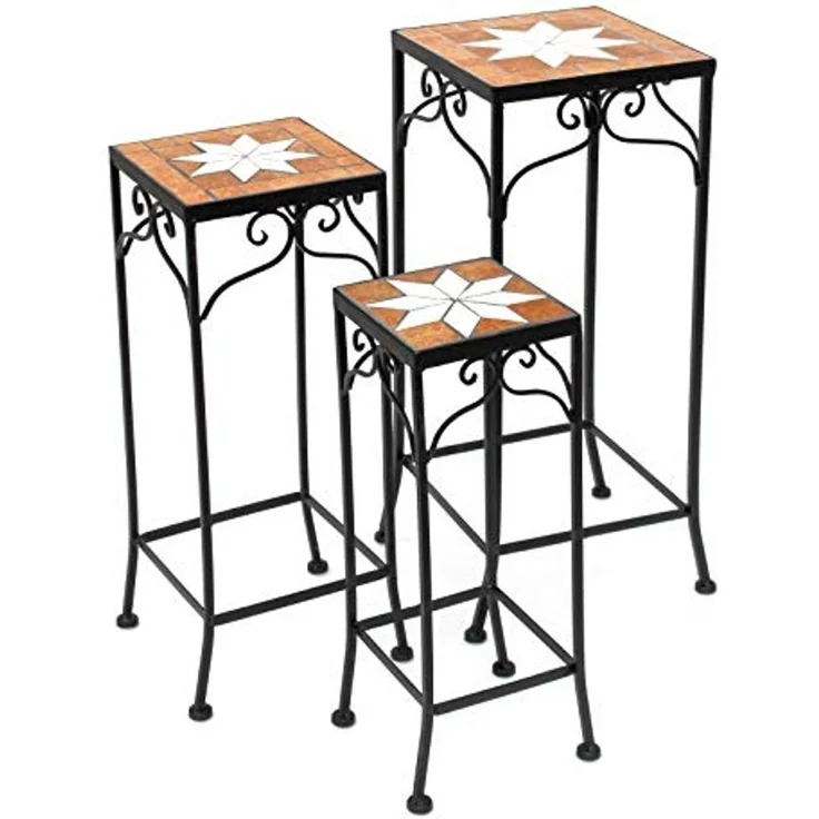 Blumenhocker Mosaik Eckig 3er Set 46, 54, 62 cm Blumenständer 12012 Beistelltisch Pflanzenständer Mosaiktisch – Bild 2