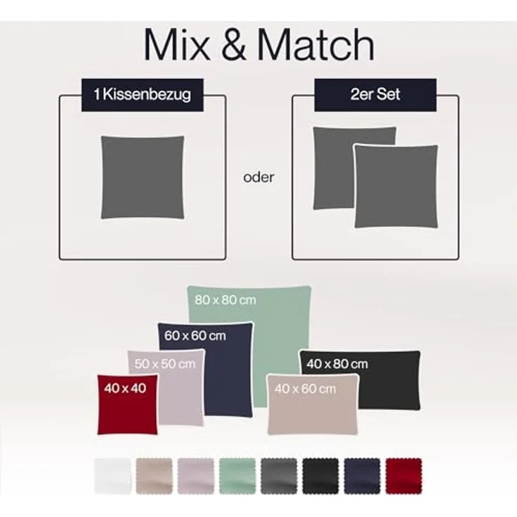 Blumtal Kissenbezüge Premium Mako Satin Kissenbezug, superweich aus 100% Baumwolle, (1 Stück), OEKO-TEX zertifiziert – Glanzoptik & farblich passender Reißverschluss – Bild 2