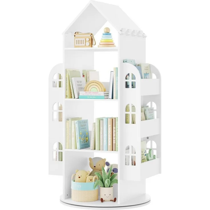 Woltu Kinderregal, Kinderregal, Bücherregal, weiß, mit 4 Ebenen 2 Seitenregalen