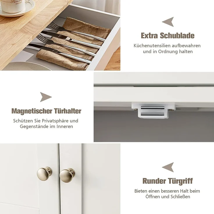 COSTWAY Servierwagen Küchenschrank Küchenwagen Küchentrolley Beistellwagen Küchenregal Rollwagen Weinregal Weinschrank Holz weiss – Bild 5