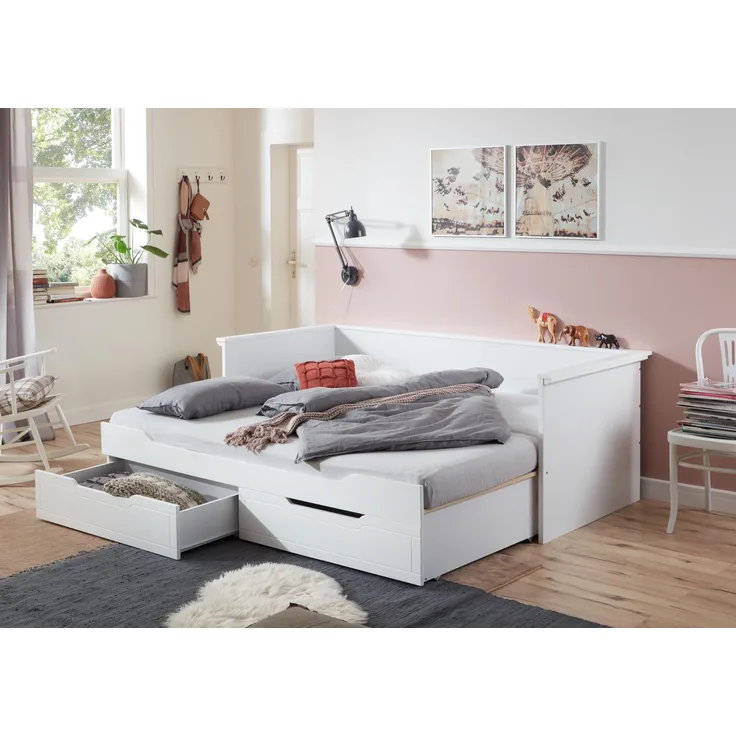 Relita 'Lina' Bett weiß, 90x200 cm, ausziehbar, mit zwei Schubladen
