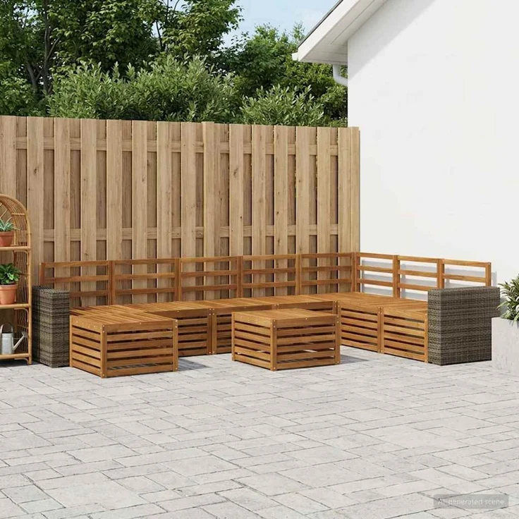 vidaXL Outdoor-Sofagarnitur 9 stk. 8-Sitzer Natur Massivholz Akazie 3384755 – Bild 1