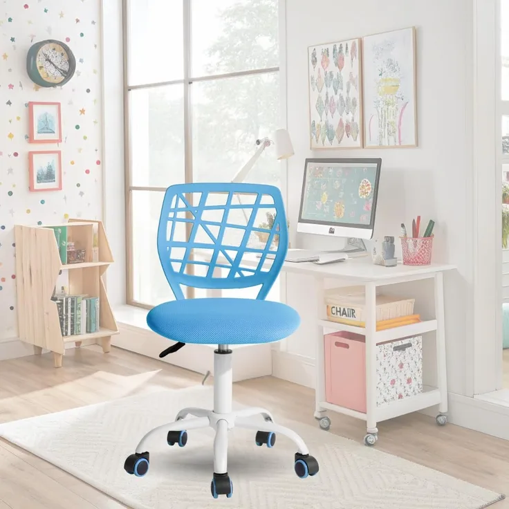 FurnitureR Bürostuhl, ergonomisch, drehbar, höhenverstellbar, für Computer, Rollen mit 5 Armen, Stühle und Hocker zu Hause, Arbeitssitz, Macaron blau