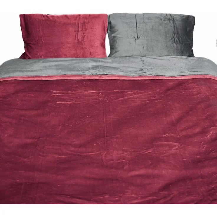 Moderne Plüschbettwäsche mit Reißverschluss - einfarbig, wendbar & warmhaltend Bordeaux 200x200cm + 2x 80x80cm Kissenbezug – Bild 3