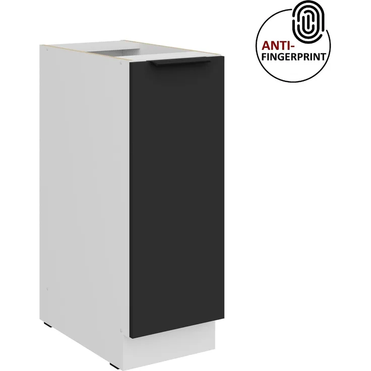 Küchen Unterschrank Schrankauszug 30 cm Küche ARIA Schwarz ultra matt + Weiss matt, hochwertige Fronten mit Anti Fingerprint Beschichtung Küchenzeile Küchenblock
