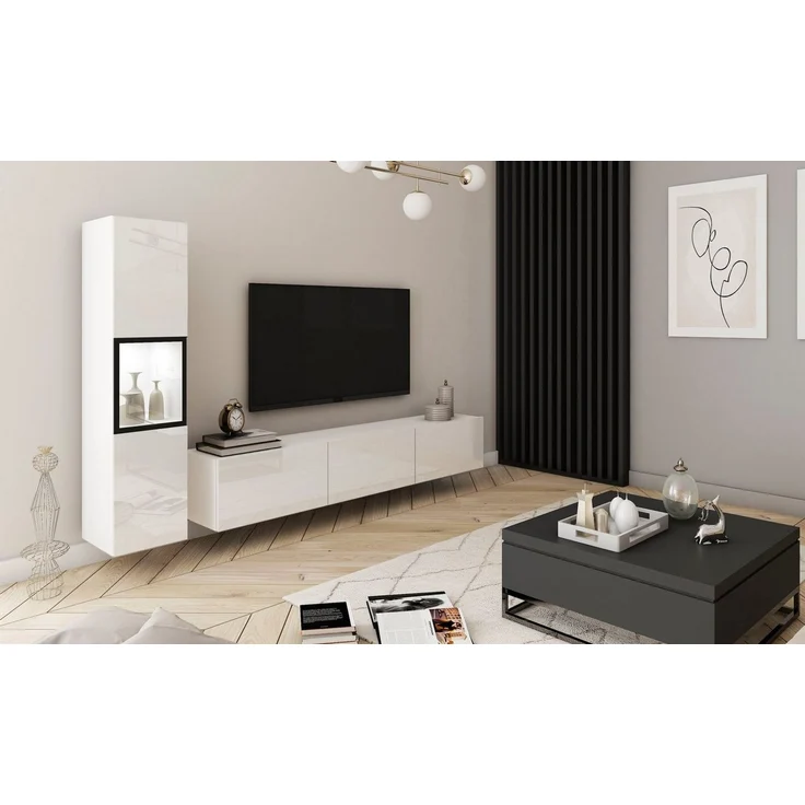 INOSIGN Wohnwand BERLIN I, (Komplett-Set, 2-St), moderne grifflose Mediawand Breite 220 cm, Vitrine mit Verglasung – Bild 3