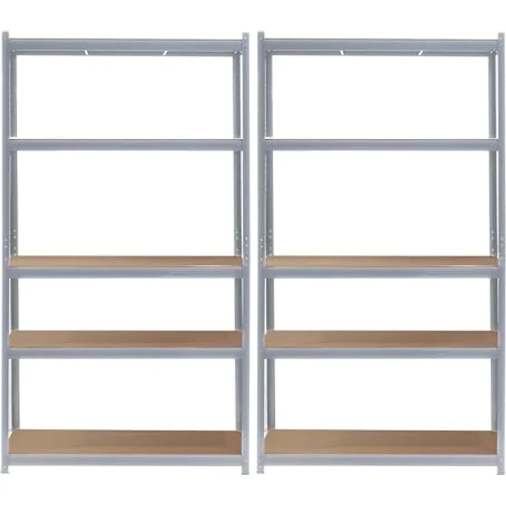 Wiltec Set 2X Schwerlastregal 100 x 50 x 200 cm, 200kg/Ablage, Steckregal verzinkt aus Stahl, Lastenregal mit 5 Ablagen, Werkstattregal – Bild 4