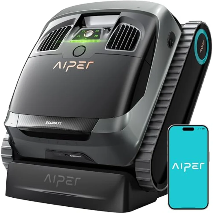 AIPER Scuba X1 Poolroboter mit App, 25200 LPH, Doppel-Auslass, 3 μm Ultra-Feinfiltersystem, Horizontale Wasserlinienreinigung, 4+1 Reinigungsmodi, Kabellose Ladestation, Ideal für Eingelassene Pools – Bild 1